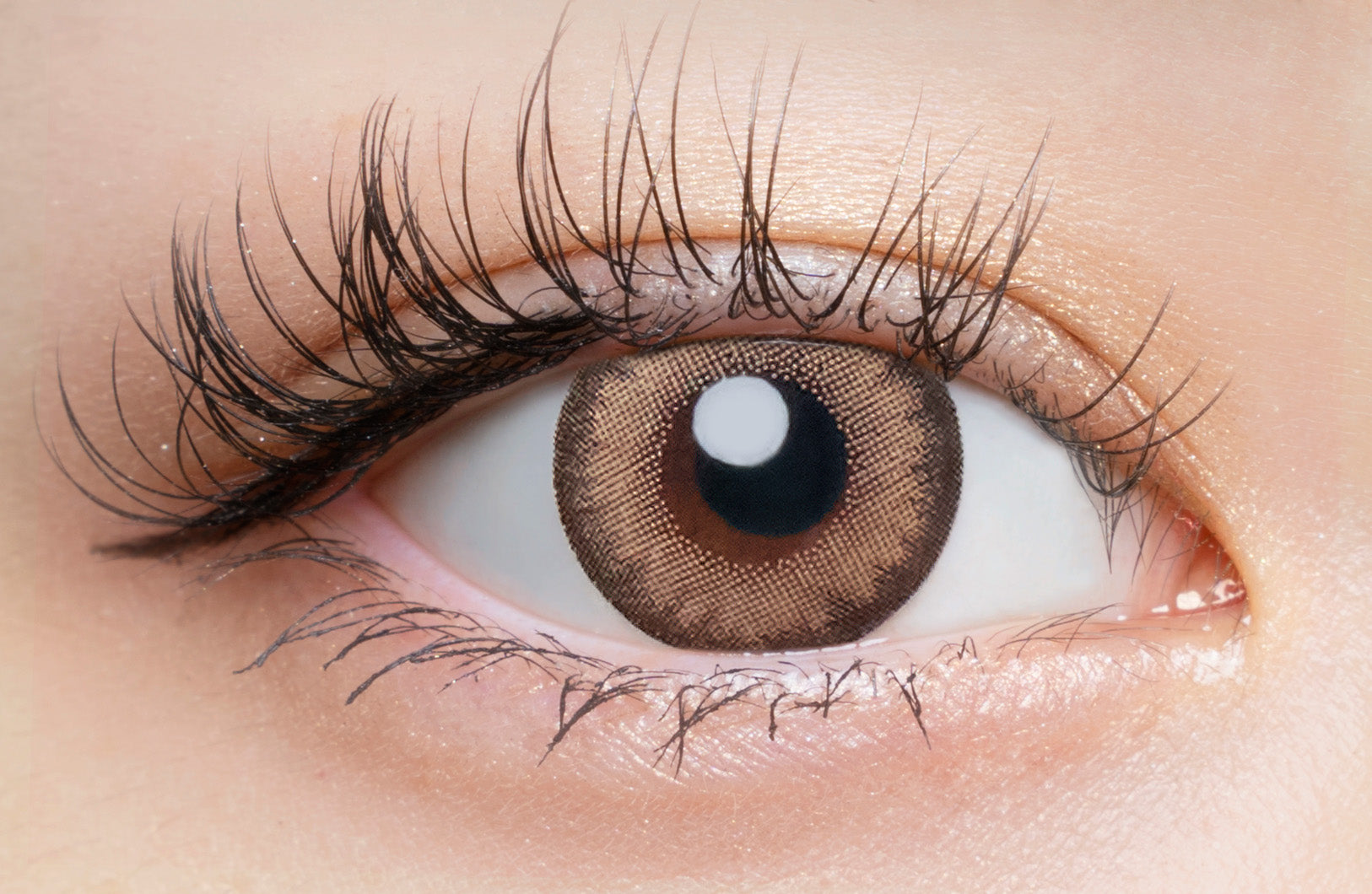 カラーコンタクトレンズ、loveil アディクトブロンド | 1dayを装用した状態の目のアップ画像