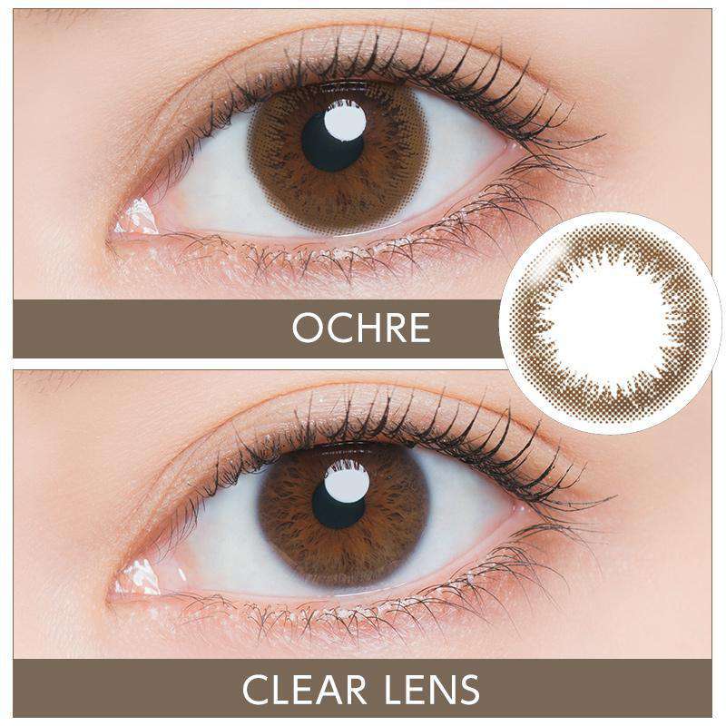 カラーコンタクトレンズ、ARTIRAL UV&Moist オークル | 1day 10枚入を装用した状態の目のアップ画像