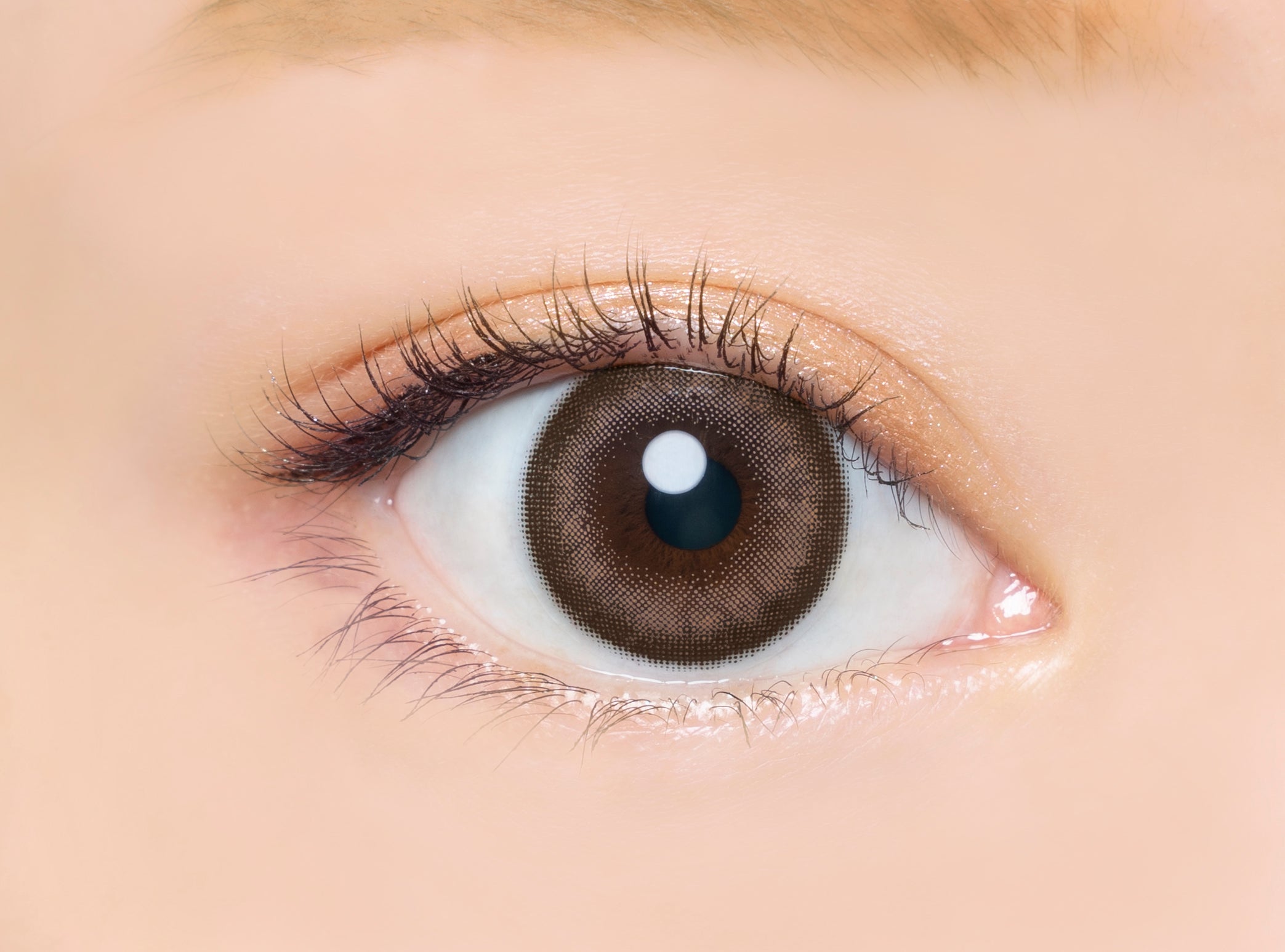 カラーコンタクトレンズ、Angelcolor ミルクベージュ | 1dayを装用した状態の目のアップ画像
